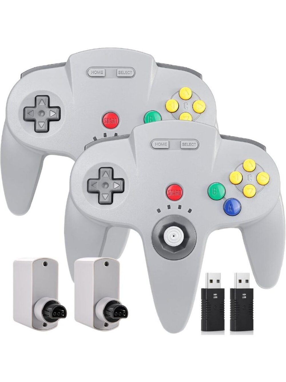2 Pack Wireless N64 Controllers for Switch & Console - Retro Gaming, Gray